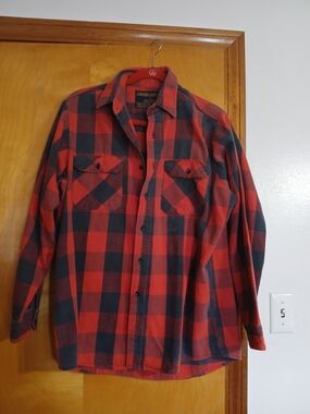 Men’s Red and Black Plaid Button-Down Shirt